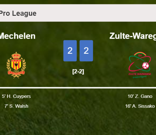 Zulte-Waregem manages to draw 2-2 with Mechelen after recovering a 0-2 deficit