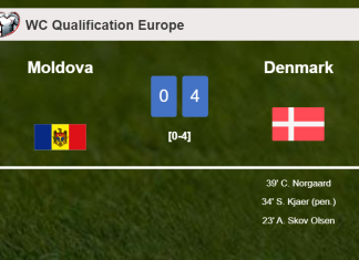 Denmark beats Moldova 4-0 after a incredible match