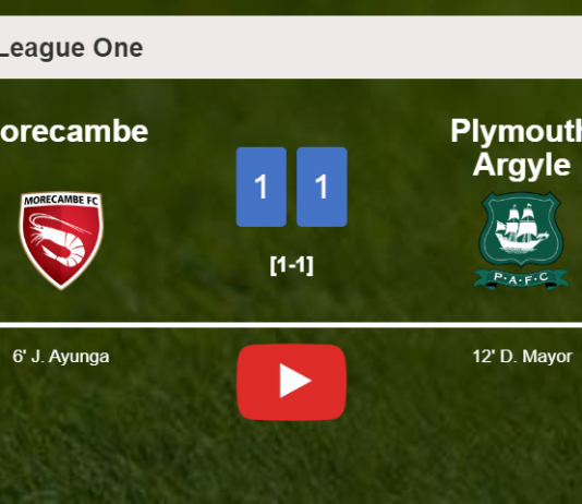 Plymouth Argyle and Morecambe draw 1-1 on Saturday. HIGHLIGHTS