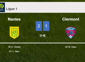 Nantes defeats Clermont 2-1