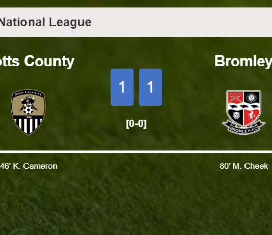 Notts County and Bromley draw 1-1 on Tuesday