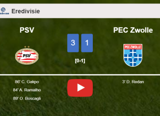 PSV conquers PEC Zwolle 3-1 after recovering from a 0-1 deficit. HIGHLIGHTS