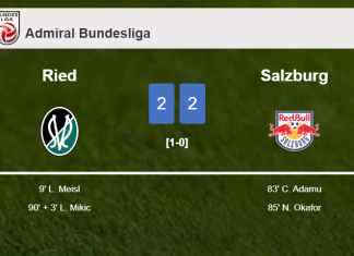 Ried and Salzburg draw 2-2 on Saturday