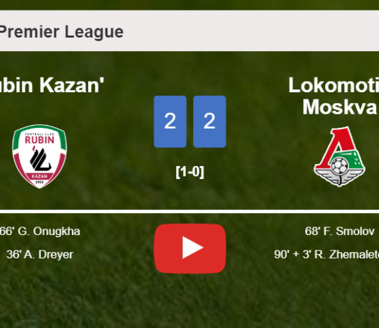 Lokomotiv Moskva manages to draw 2-2 with Rubin Kazan' after recovering a 0-2 deficit. HIGHLIGHTS