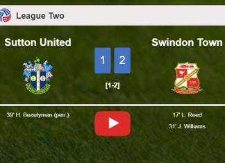 Swindon Town overcomes Sutton United 2-1. HIGHLIGHTS