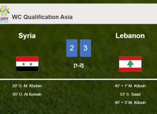 Lebanon demolishes Syria 3-2 with 2 goals from M. Kdouh