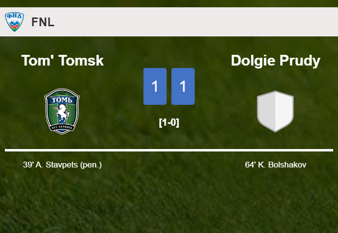 Tom' Tomsk and Dolgie Prudy draw 1-1 on Wednesday