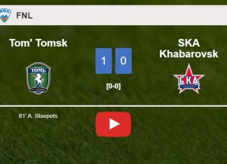 Tom' Tomsk defeats SKA Khabarovsk 1-0 with a goal scored by A. Stavpets. HIGHLIGHTS