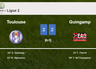 Toulouse and Guingamp draw 2-2 on Saturday