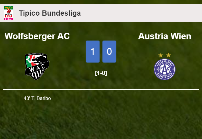 Wolfsberger AC beats Austria Wien 1-0 with a goal scored by T. Baribo