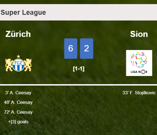 Zürich crushes Sion 6-2 