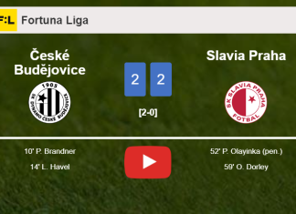Slavia Praha manages to draw 2-2 with České Budějovice after recovering a 0-2 deficit. HIGHLIGHTS