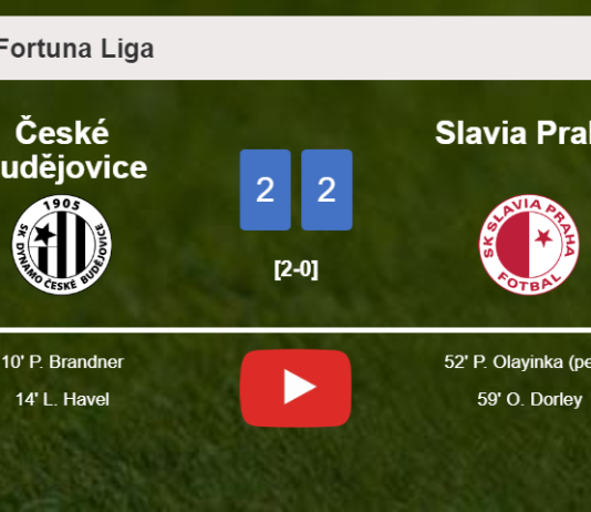 Slavia Praha manages to draw 2-2 with České Budějovice after recovering a 0-2 deficit. HIGHLIGHTS