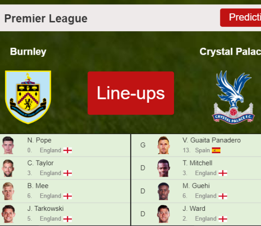 PREDICTED STARTING LINE UP: Burnley vs Crystal Palace - 20-11-2021 Premier League - England