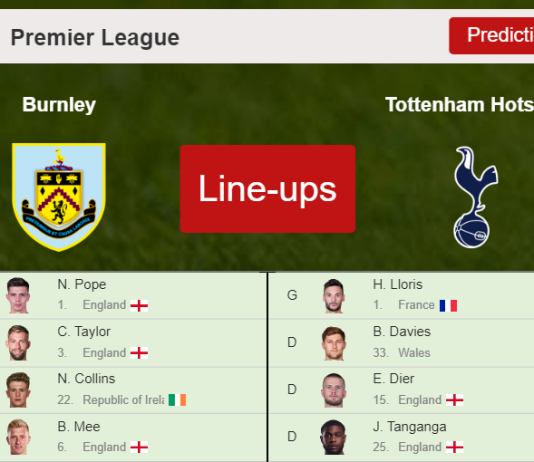 PREDICTED STARTING LINE UP: Burnley vs Tottenham Hotspur - 28-11-2021 Premier League - England