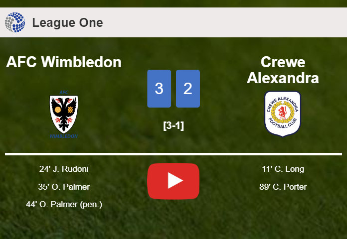 AFC Wimbledon overcomes Crewe Alexandra 3-2. HIGHLIGHTS