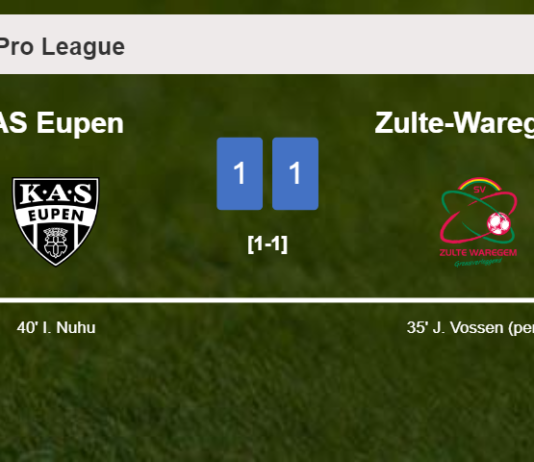 AS Eupen and Zulte-Waregem draw 1-1 on Saturday
