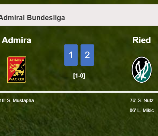 Ried recovers a 0-1 deficit to prevail over Admira 2-1