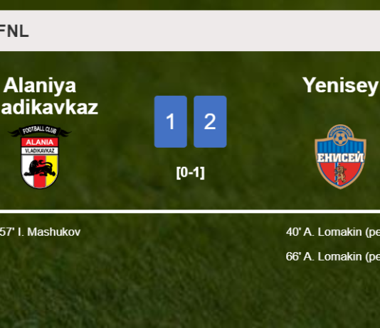Yenisey tops Alaniya Vladikavkaz 2-1 with A. Lomakin scoring a double