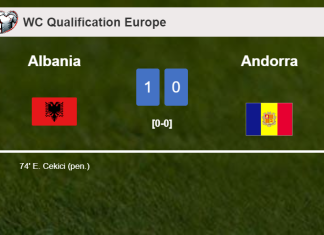 Albania conquers Andorra 1-0 with a goal scored by E. Cekici