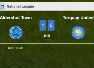 Aldershot Town beats Torquay United 1-0 with a late goal scored by L. Kinsella