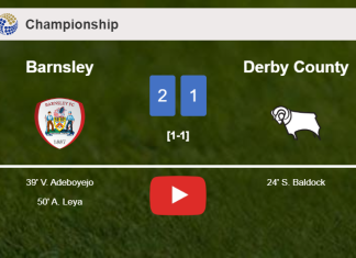 Barnsley recovers a 0-1 deficit to prevail over Derby County 2-1. HIGHLIGHTS