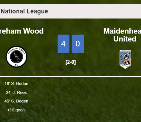 Boreham Wood demolishes Maidenhead United 4-0 after playing a fantastic match