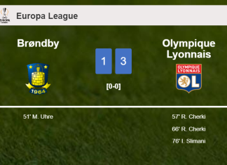 Olympique Lyonnais prevails over Brøndby 3-1 after recovering from a 0-1 deficit