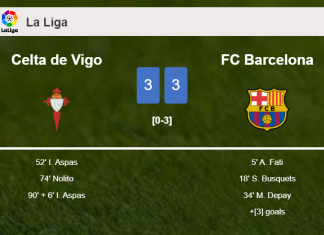 Celta de Vigo and FC Barcelona draw a exciting match 3-3 on Saturday