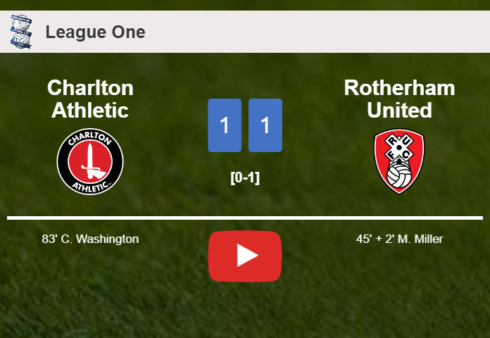 Charlton Athletic and Rotherham United draw 1-1 on Tuesday. HIGHLIGHTS