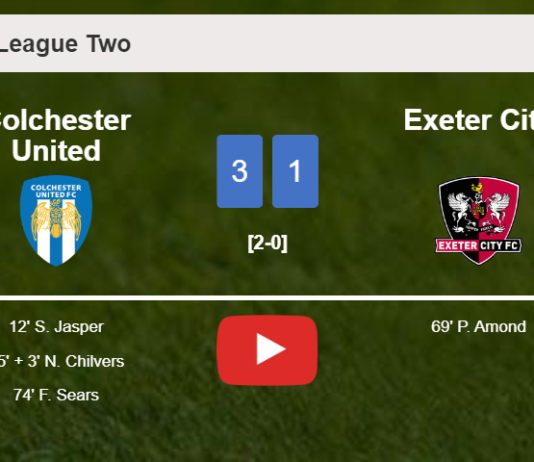 Colchester United conquers Exeter City 3-1. HIGHLIGHTS