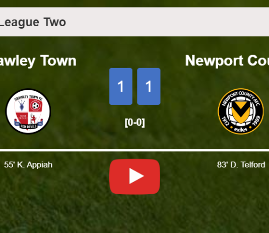Crawley Town and Newport County draw 1-1 on Tuesday. HIGHLIGHTS