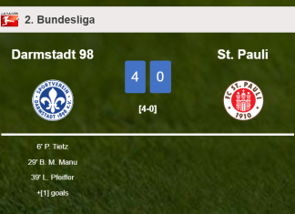 Darmstadt 98 crushes St. Pauli 4-0 with a superb match