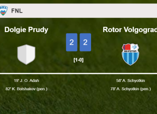 Dolgie Prudy and Rotor Volgograd draw 2-2 on Sunday