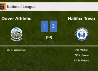 Halifax Town demolishes Dover Athletic 3-1 with 2 goals from B. Waters