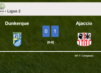Ajaccio prevails over Dunkerque 1-0 with a goal scored by Y. Cimignani