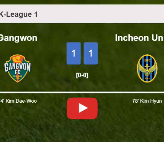 Gangwon and Incheon United draw 1-1 on Sunday. HIGHLIGHTS