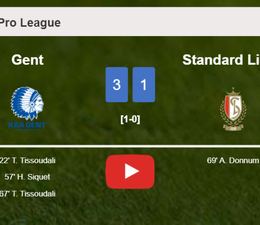 Gent defeats Standard Liège 3-1 with 2 goals from T. Tissoudali. HIGHLIGHTS