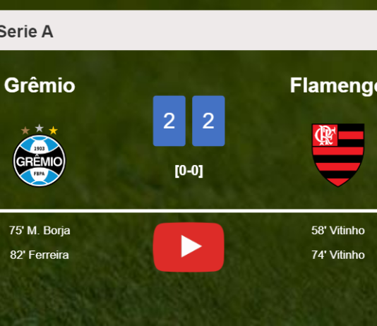 Grêmio manages to draw 2-2 with Flamengo after recovering a 0-2 deficit. HIGHLIGHTS