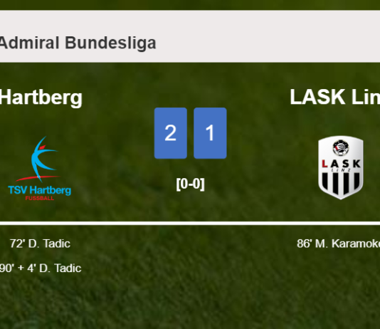 Hartberg prevails over LASK Linz 2-1 with D. Tadic scoring 2 goals