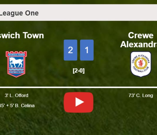 Ipswich Town defeats Crewe Alexandra 2-1. HIGHLIGHTS