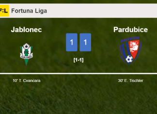Jablonec and Pardubice draw 1-1 on Sunday