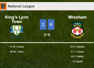 Wrexham prevails over King's Lynn Town 6-2 after playing a incredible match