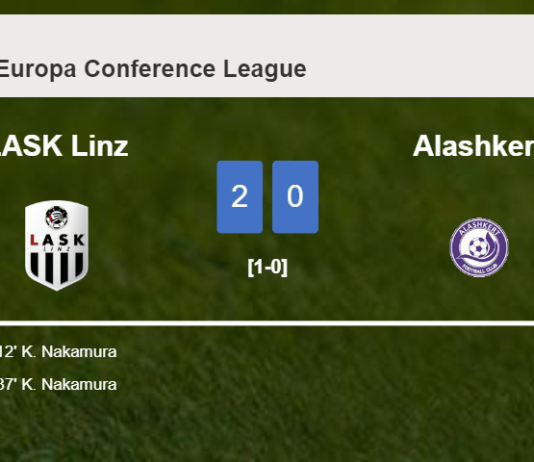 K. Nakamura scores a double to give a 2-0 win to LASK Linz over Alashkert