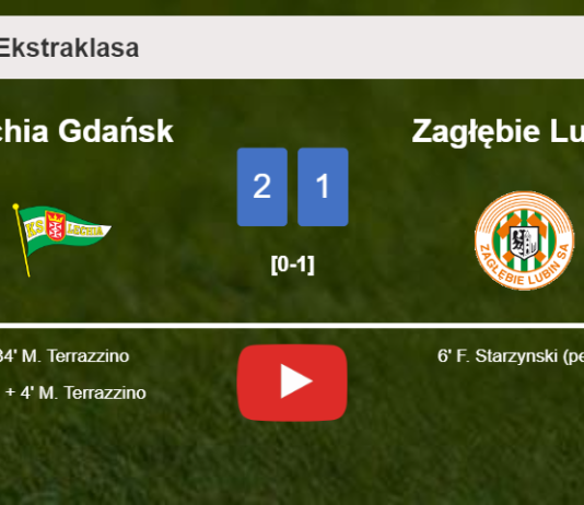 Lechia Gdańsk recovers a 0-1 deficit to beat Zagłębie Lubin 2-1 with M. Terrazzino scoring a double. HIGHLIGHTS