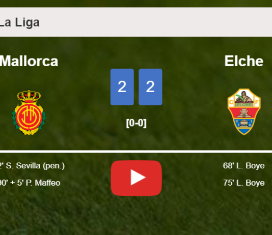 Mallorca and Elche draw 2-2 on Sunday. HIGHLIGHTS