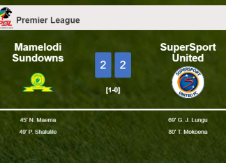 SuperSport United manages to draw 2-2 with Mamelodi Sundowns after recovering a 0-2 deficit