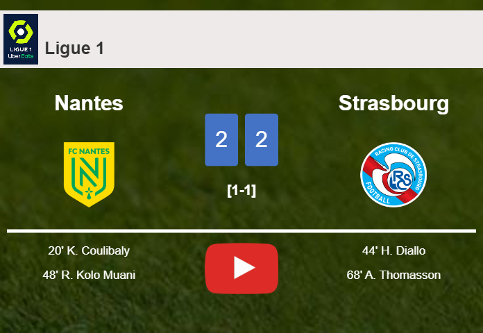 Nantes and Strasbourg draw 2-2 on Sunday. HIGHLIGHTS