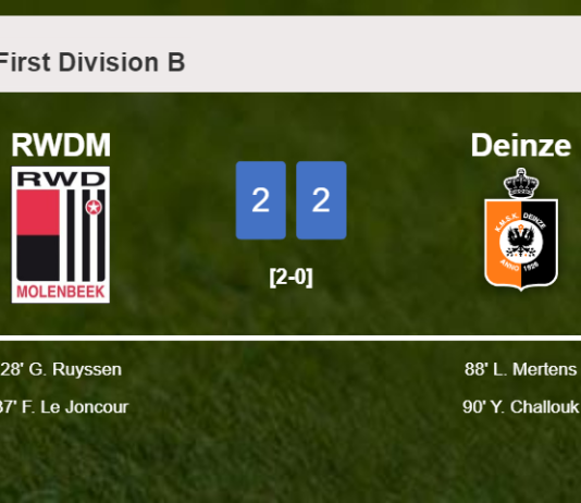 Deinze manages to draw 2-2 with RWDM after recovering a 0-2 deficit