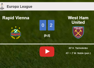 West Ham United tops Rapid Vienna 2-0 on Thursday. HIGHLIGHTS